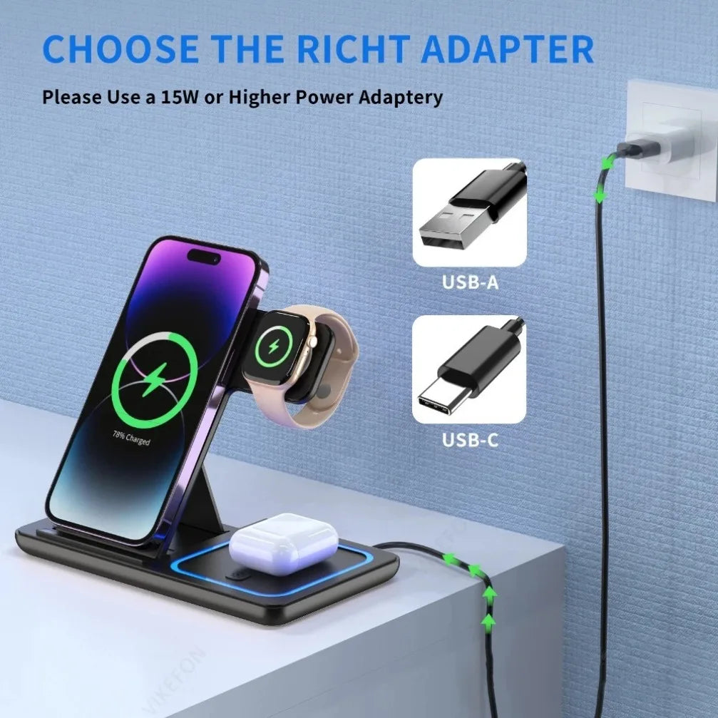 3-in-1 Fast Wireless Charger Station